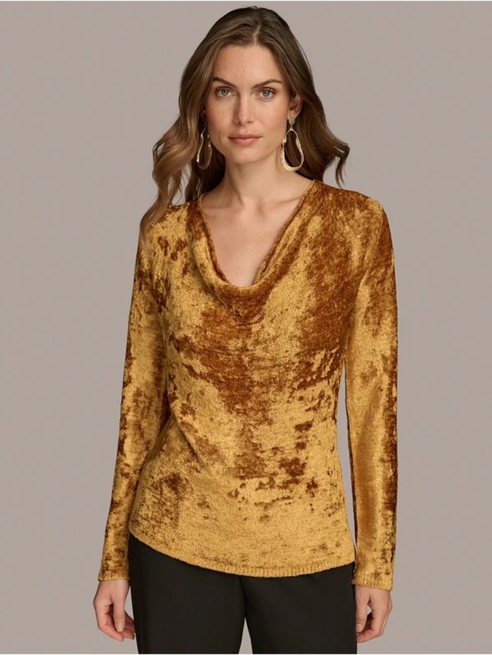 Donna Karan New York NWT Chenille Cowl Neck Sweater Gold Women Size M